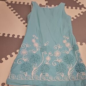 Elegant Blue Floral Embroidered Dress